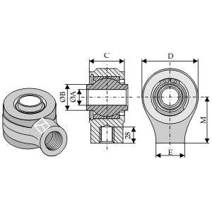 Rótula con roscado interior M38 x 2 para tercer punto - LS13-RRI-007