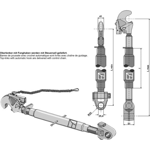 Tercer punto con enganche rápido y rótula articulada M30x3-5 - LS13-TRG-008
