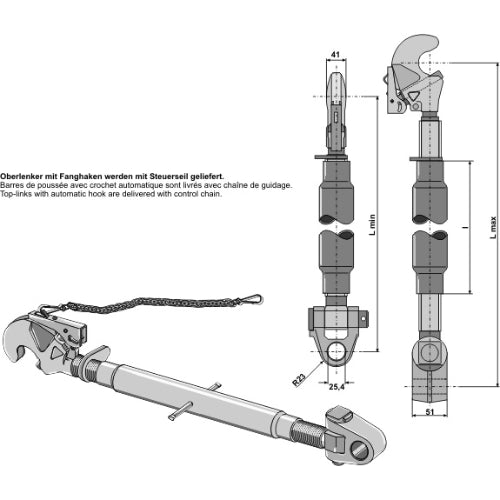 [LS13-TRG-012] Tercer punto con enganche rápido y rótula articulada M30x3-5 - LS13-TRG-012