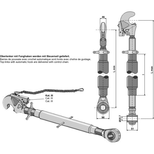 Tercer punto con enganche rápido rótula templada M36x3 - LS13-TRG-015