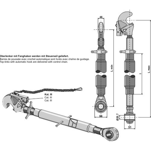 Tercer punto con enganche rápido rótula templada M36x3 - LS13-TRG-017
