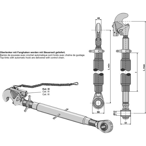 Tercer punto con enganche rápido rótula templada M36x3 - LS13-TRG-023