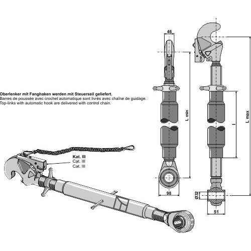 Tercer punto con enganche rápido rótula templada M36x3 - LS13-TRG-027