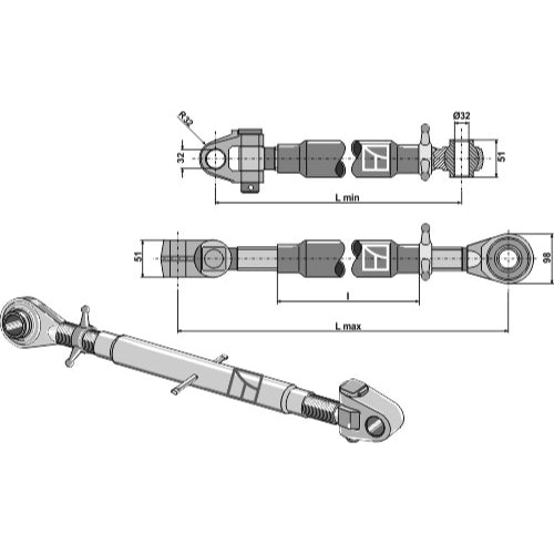 Tercer punto con rótula templada M36x3 - LS13-TRT-202