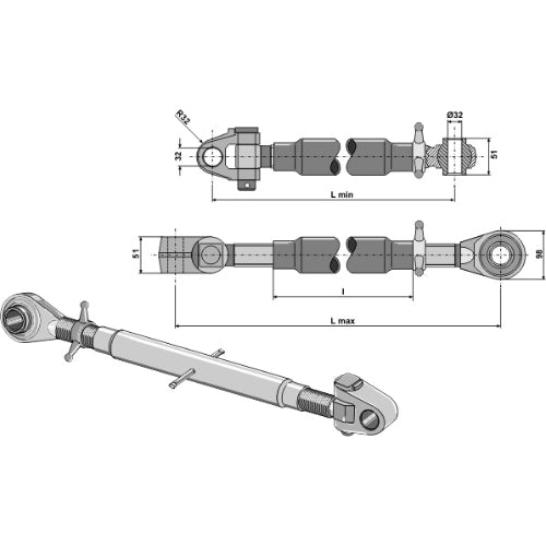Tercer punto con rótula templada M36x3 - LS13-TRT-205