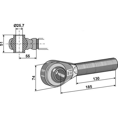 Rótula roscada tratada - M27x3 - LS13-RTP-080