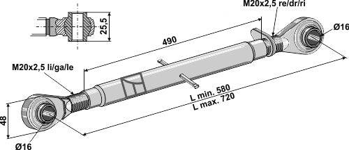 Tercer punto con rótula templada  - M20x2-5 - LS13-TRT-028