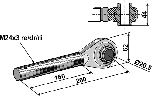 [LS13-RTP-126] Rótula roscada templada para tercer punto M24x3 - LS13-RTP-126