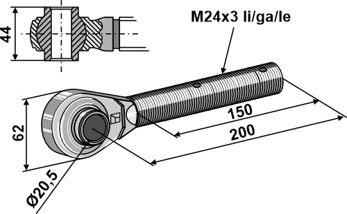 [LS13-RTP-127] Rótula roscada templada para tercer punto M24x3 - LS13-RTP-127